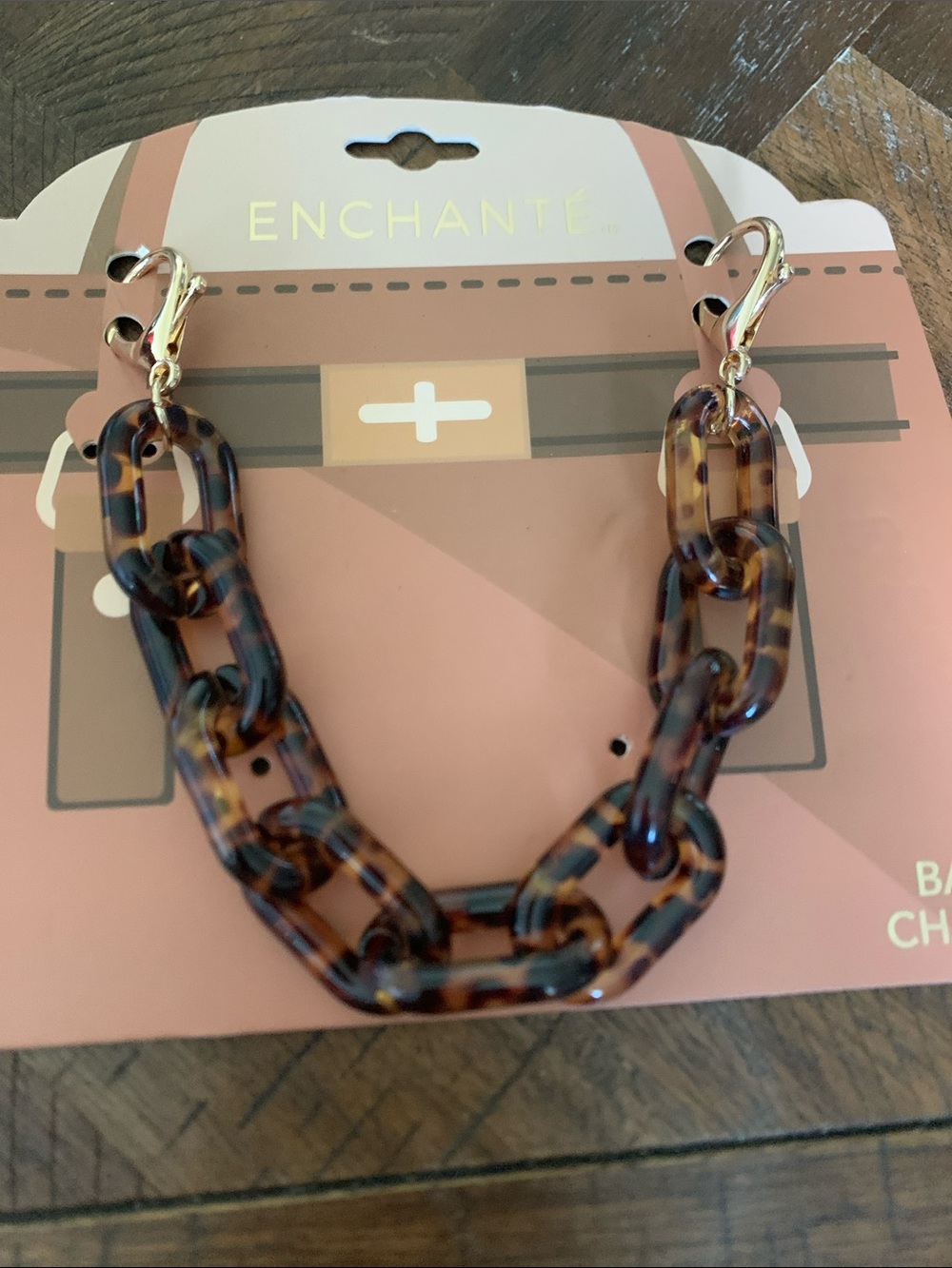 ENCHANT Tortoiseshell Link Bag. Charm with Gold Clasps - Brown